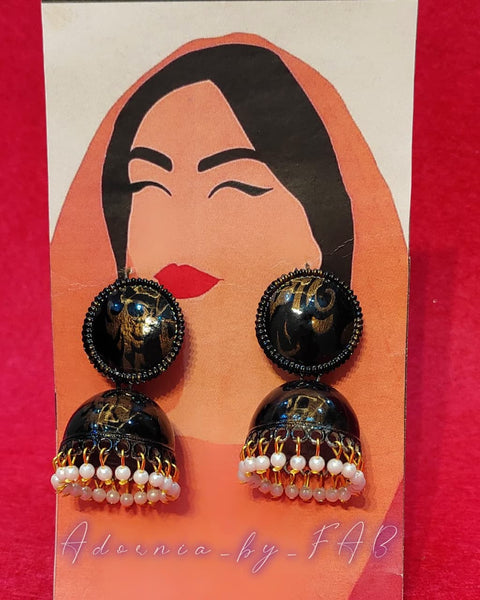 Black Marbleized JHUMKAY with Golden Patterns